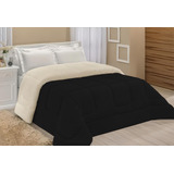 Coberdrom Edredom Sherpa Lã Carneiro Casal Queen Cobertor Cor Preto