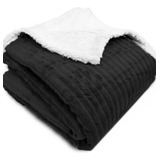 Coberta Manta Soft Canelada Dupla Face Queen + Sherpa Flanel Cor Preto Desenho Do Tecido Soft Sherpa Pele De Carneiro
