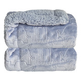 Cobertor Donna Laço Bebê Plush Com Sherpa Ferrete Azul