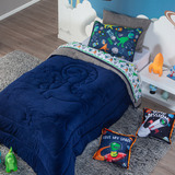 Cobertor Edredom Infantil Astrodino Azul Marinho Queen 3 Pçs