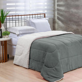 Cobertor Soft Casal Dupla Face Grande 2,60m King Size Sherpa Cor Cinza Desenho Do Tecido Soft Sherpa Pele De Carneiro