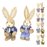 Coelhos De Páscoa Casal De Palha Tecido Enfeite Decor