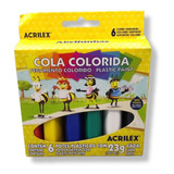 Cola Colorida Tinta Plastica Acrilex Escolar Kit 6 Cores