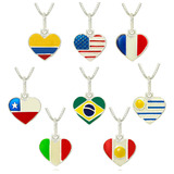 Colar 45cm Pingente Coração Bandeira Países