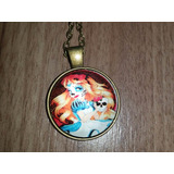 Colar Bronze Cabochão Vidro Alice Wonderland Caveira México