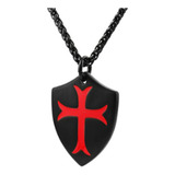 Colar Cavaleiro Templário Medieval Escudo Cruz Josué 1:9 Aço