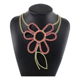 Colar Com Pingente De Flor Vazada, Bloco De Cores