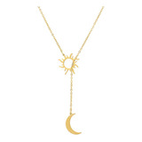 Colar Com Pingente Duplo Lua E Sol Folheado Feminino