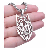 Colar Cordão Aço + Pingente Lobo Selvagem Estilo Viking