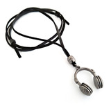 Colar Cordao Couro Masculino Feminino Fone De Ouvido Musica