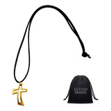 Colar Cordão De Couro Pingente Cruz De Ouro Frete Grátis