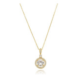 Colar Corrente Aço Dourado Com Pingente Redondo Cristal Luxo