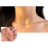 Colar Corrente Cordão Feminino Cartier Banhado Prata Choker