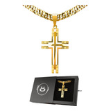 Colar Corrente Cruz Masculina Grumet Aço Folheada Ouro 18k