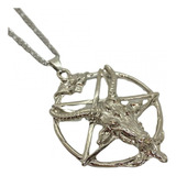 Colar Corrente Pentagrama Invertido Baphomet 5 Cm Níquel