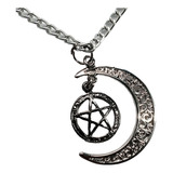 Colar Corrente Pingente De Lua C/ Pentagrama