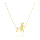 Colar Corrente Pingente Mãe E Filha Folheado Em Ouro 18k