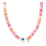 Colar Curto Olho Grego Com Stoppers De Silicone Colorido