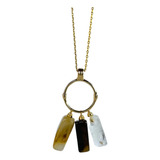 Colar Dourado Com Pingente De Pedra Natural Rutilado Cristal