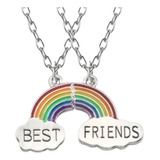 Colar Duplo Amizade Best Friends Melhores Amigas Arco-íris