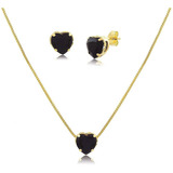 Colar E Brincos Conjunto Coração Banhado A Ouro 18k