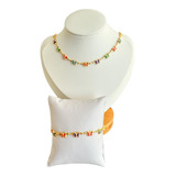 Colar E Pulseira Borboleta Colorida Banhado A Ouro 18k