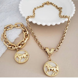 Colar E Pulseira Country Banhada Ouro 18k + Brinde