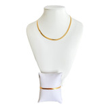 Colar E Pulseira Laminada Liso Banhado A Ouro 18k C/garantia