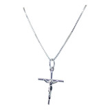 Colar Feminino De Prata 925 Crucifixo Corpo De Cristo 45cm 