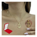 Colar Feminino Pingente Letra D Moeda Antiga Banhadas A Ouro