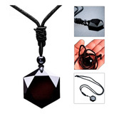Colar Hexagrama Pedra Obsidiana Negra Estrela Hexagonal
