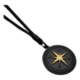 Colar Masculino Cordão De Couro Pingente Bússola Noir