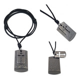 Colar Masculino Couro Cordão Crucifixo E 10 Dez Mandamentos 