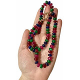 Colar Pedra Jade Natural Multicolorida Esmeralda