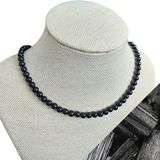 Colar Pedra Turmalina Negra Natural 6mm Fio De Aço 316l
