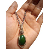Colar Pingente Alpaca Com Pedra Jade Malaio 