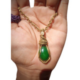 Colar Pingente De Bronze Com Pedra Jade Malaio