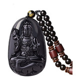Colar Pingente Obsidiana Amuleto Do Zodíaco Boddha Talismã