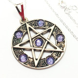 Colar Pingente Pentagrama C/cristais Roxo Estrela P/proteção