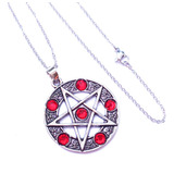 Colar Pingente Pentagrama Estrela 5 Pontas C/strass Vermelho