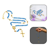Colar Terço Cristal Azul Nossa Senhora Aparecida