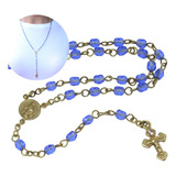 Colar Terço De Cristal Azul 4mm - Folh. Ouro 18k (rosário)