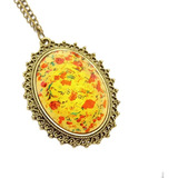 Colar Vintage Étnico Hippie Cabochão Estampa Flor Floral