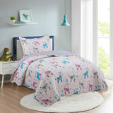 Colcha Infantil Teen Cobre Leito Solteiro 2 Peças Patchwork Cor Lhama