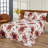 Colcha Vitor Bordados Cobre Leito Cama Casal Kit 3 Peças Milão Cor Vermelho Floral Estampado