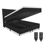 Colchão Magnético Queen 1,58x1,98 Hr Massageador 2 Controles Energia Quântica Infra Vermelho + Cama Box + Bau Cabeceira Cor Preto