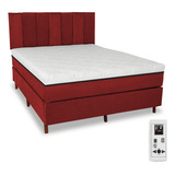 Colchão Magnético Queen Bio Massageador + Cama Box Cabeceira Cor Bordô