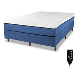 Colchão Massageador Magnético Bio Quântica Casal + Cama Box Cor Azul