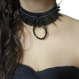 Coleira Colar Choker Punk Gótica Couro Spikes Cosplay Aço