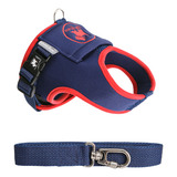 Coleira Peitoral Com Guia E Regulagem Para Cachorro Cor Marinho Com Vermelho Tamanho 4 Pet Finess